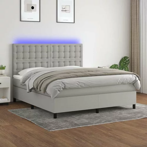  Box spring postelja z vzmetnico LED sv. siva 180x200 cm blago, (20788848)