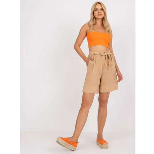 Fashion Hunters Casual camel high waist shorts in OH BELLA cotton