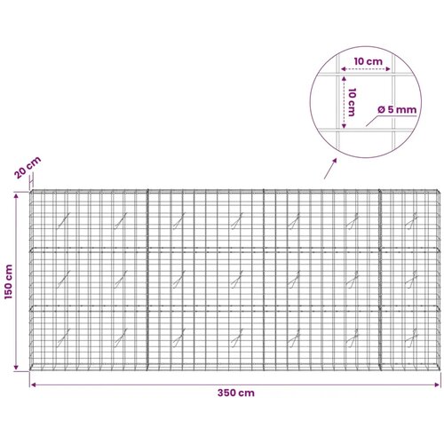  Gabion s žicom debljine 5 mm i mrežom 10x10 cm 350x20x150 cm - 20 cm 150 cm 350 cm Slike
