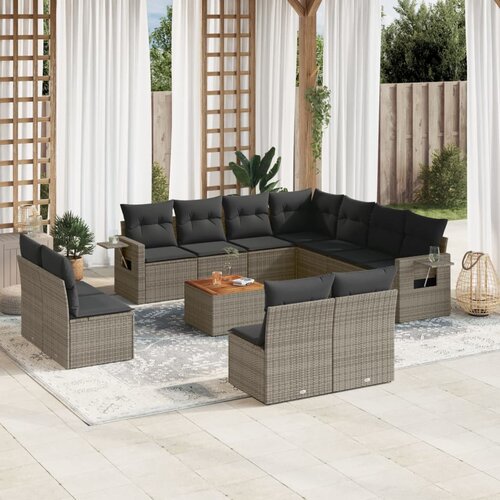 VidaXL 12-dijelni set vrtnih sofa od poliratana s jastucima sivi Slike