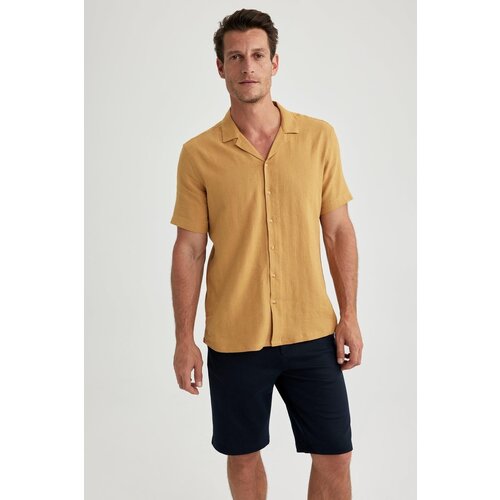 Defacto Modern Fit Polo Neck Linen Blend Short Sleeve Shirt Slike