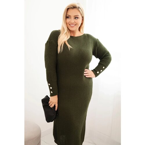 Kesi Włoski Plus Size women&amp;#039;s oversized sweater dress with mohair and pocket khaki Slike
