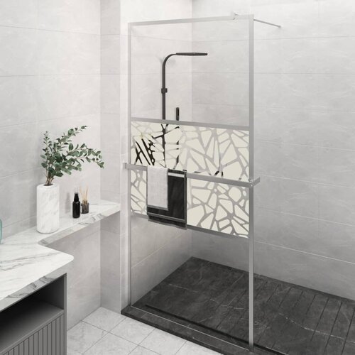 VidaXL Pregrada za tu&amp;scaron; s polico krom 90x195 cm ESG steklo in aluminij Slike
