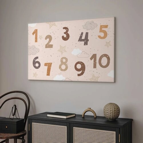  Slika - Jumping Numbers - Numbers in a Subdued Beige-Brown Hue Among Snowflakes Stars and Clouds 60x40 Akustična Slike