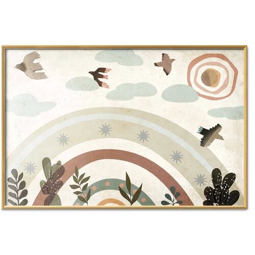  Plakat - Rainbow and Birds 60x40 Zlatni okvir Slike