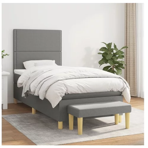  Box spring postelja z vzmetnico temno siva 90x190 cm blago