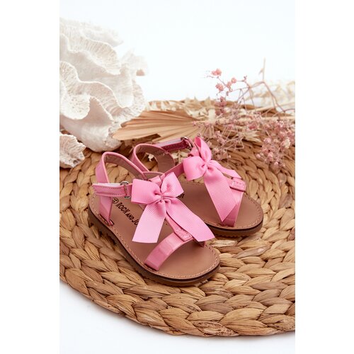 Kesi Patent leather children&amp;#039;s sandals with Velcro bow, pink Joratia Slike