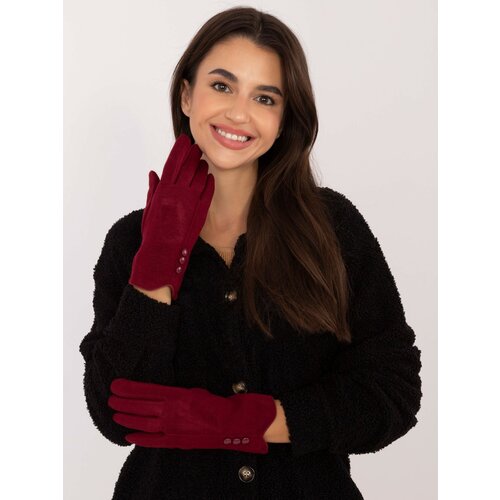 Fashion Hunters Burgundy women&amp;#039;s gloves with buttons Slike