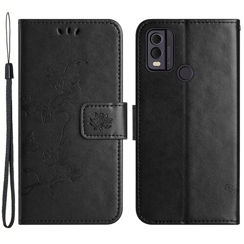 INORCO Ovitek denarnica za telefon Nokia C32/C22, odporen na prah, PU usnjeni ovitek za stojalo z vtisnjenim metuljčkom in cvetjem, (22036337) Slike
