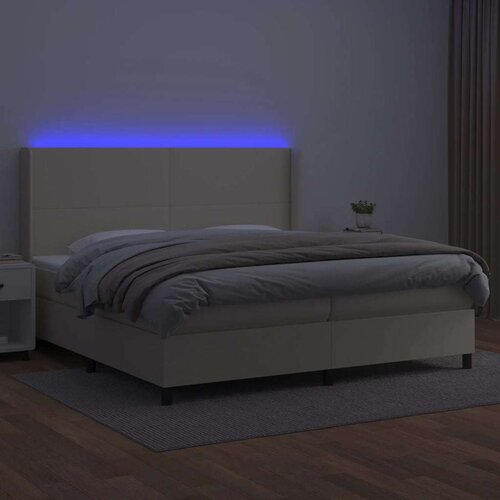  Krevet box spring s madracem LED krem 200x200cm od umjetne kože Slike
