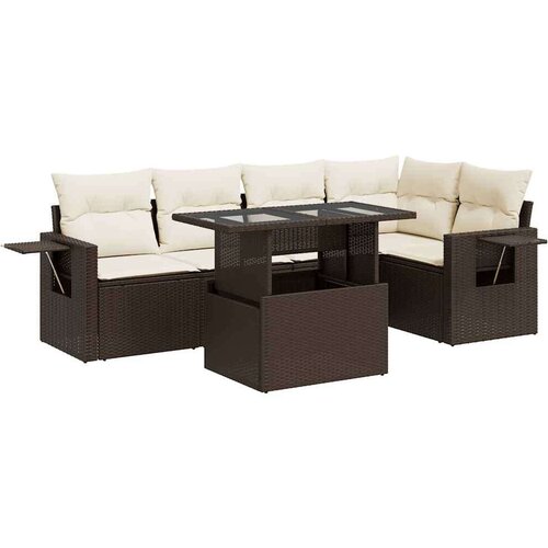 VidaXL 6-dijelni set vrtnih sofa od poliratana s jastucima smeđi Slike