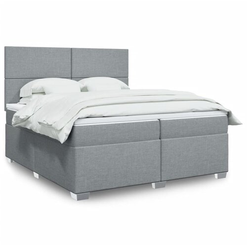 VidaXL Box spring postelja z vzmetnico svetlo siva 200x200 cm blago Slike