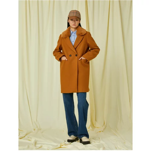 Koton Stamped Coat with Pocket Detail, Tiered Collar