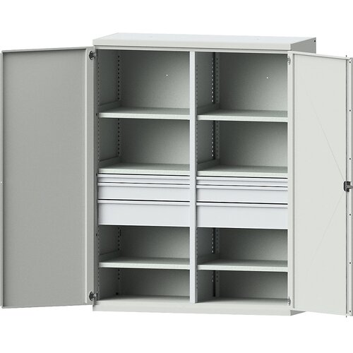 eurokraft pro Omara za težka bremena JUMBO, iz jeklene pločevine, 6 polic, predali višine 2 x 60 mm, 2 x 120 mm, 2 x 180 mm, svetlo siva/svetlo siva Cene