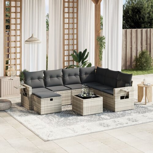 vidaXL 8-dijelni set vrtnih sofa od poliratana s jastucima svjetlosivi Cijene