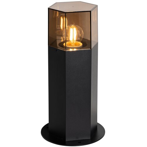 QAZQA Staande buitenlamp zwart met smoke kap zeshoek 30 cm - Denmark Slike