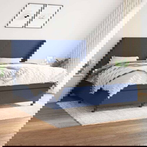  Box spring postelja z vzmetnico modra 160x200 cm blago Cene