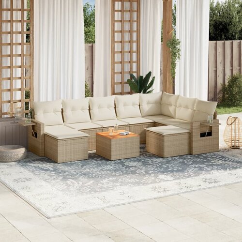 VidaXL 10-dijelni set vrtnih sofa s jastucima bež od poliratana Slike