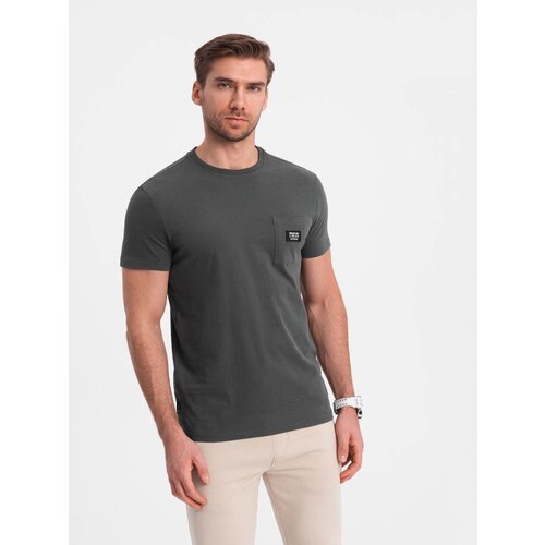 Ombre Men's casual t-shirt with patch pocket - graphite Cene