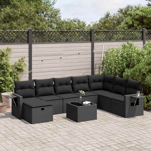 VidaXL 9-dijelni set vrtnih sofa s jastucima crni od poliratana Slike