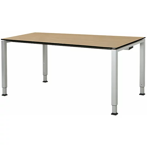 mauser Pravokotna miza, s kvadratnim podnožjem, VxŠxG 650 - 850 x 1600 x 900 mm, plošča s polnim jedrom, plošča imitacija javorja, ogrodje aluminijast