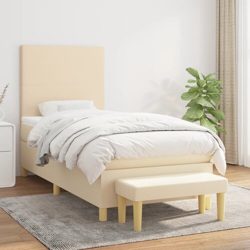 vidaXL Box spring postelja z vzmetnico krem 90x200 cm blago Cene