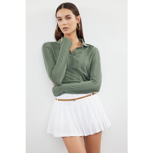 Trendyol green basic polo neck fine knitwear sweater Slike