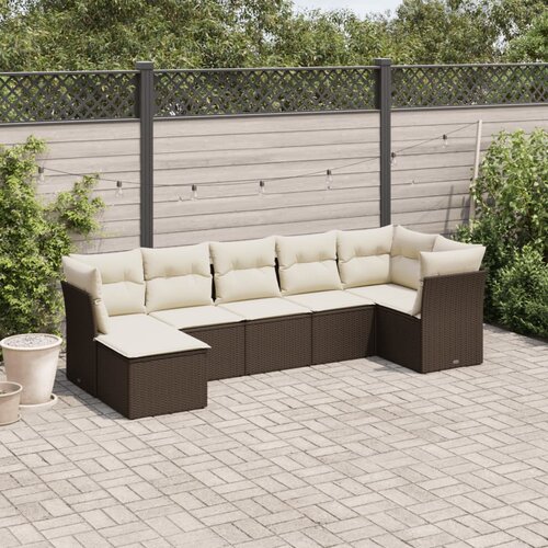 VidaXL 7-dijelni set vrtnih sofa od poliratana s jastucima smeđi Slike