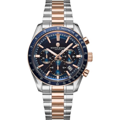 SCOTCH &amp;amp; SODA Mu&amp;scaron;ki sat SSM.102B, Kvarcni mehanizam, Teget kući&amp;scaron;te, Rose gold-srebrne boje Slike