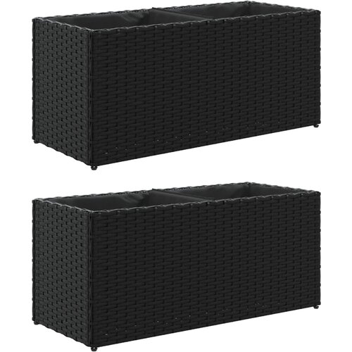 VidaXL vrtna korita z 2 loncema 2 kosa črna 72x30x32 cm poli ratan, (21317166) Slike