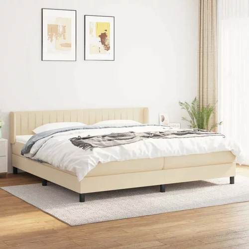  Box spring postelja z vzmetnico krem 200x200 cm blago, (20894658)