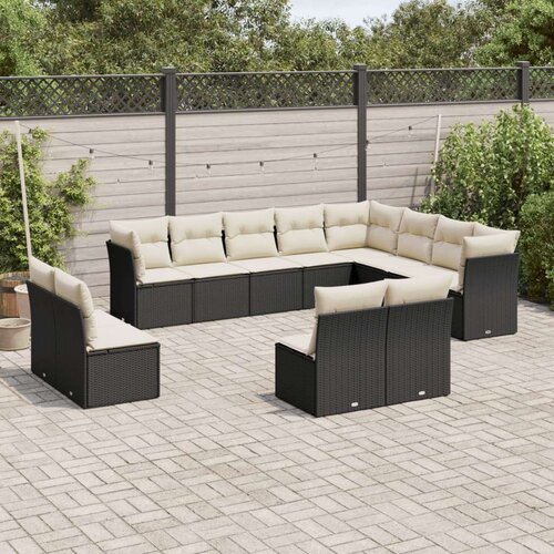  12-dijelni set vrtnih sofa od poliratana s jastucima crni Slike