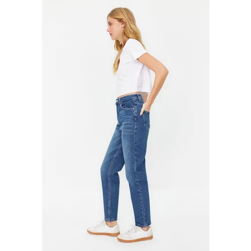 Trendyol Dark Blue More Sustainable High Waist Slim Mom Jeans