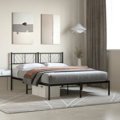Metalni okvir za krevet s uzglavljem crni 150x200 cm Slike
