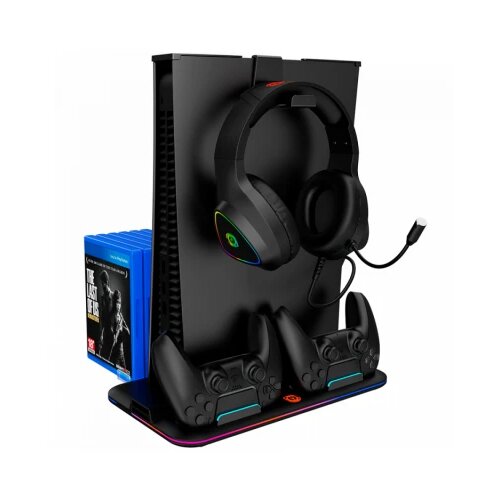 Canyon CS-5, PS5 Charger stand, with RGB light, 315*185*28mm, with 23CM+0.5cm cable, 475±10g, Black Slike
