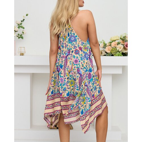 Resti Women's beige patterned cape dress - Clothing Cene