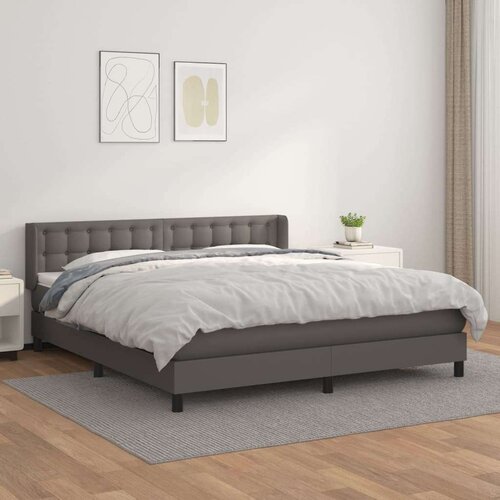  Krevet s oprugama i madracem sivi 160x200 cm od umjetne kože Slike