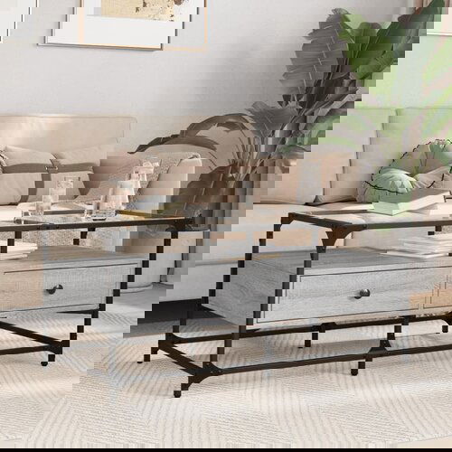 Furnova Klubska mizica s steklom siva sonoma 98,5x50x45 cm jeklo, (21914825) Slike