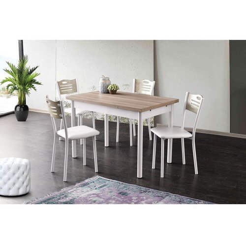 Hanah home Polo - 1302 OakWhite Extendable Dining Table VIZUELNO O&amp;Scaron;TEĆENJE Slike