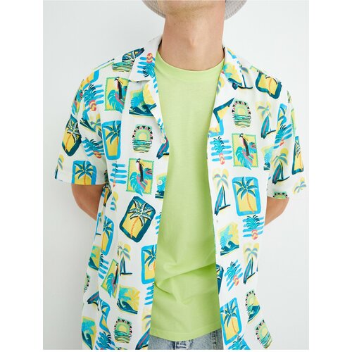 Koton Short Sleeve Shirt Turndown Collar Summer Themed Printed Slike