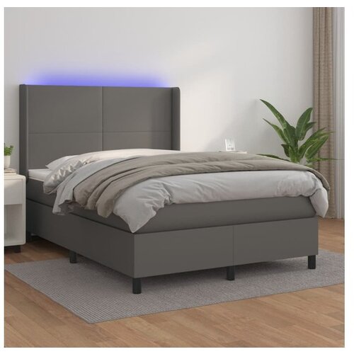 VidaXL Box spring postelja z vzmetnico LED siva 140x190cm um Slike