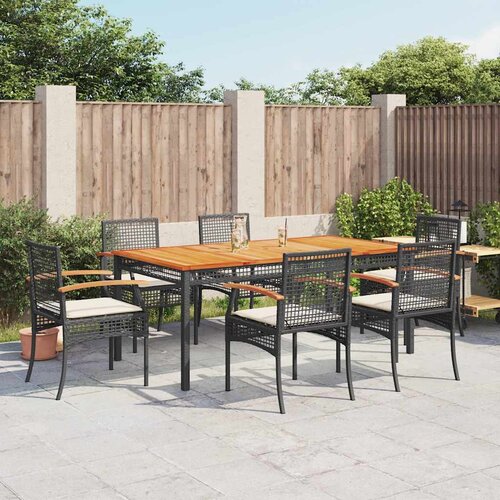  3-dijelni vrtni blagovaonski set s jastucima od poliratana crni Crna 80 cm table length Slike