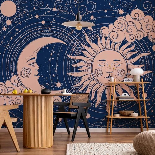  Foto tapeta - Cosmic Harmony - Illustration of the Sun and Moon on a Navy Background 150x105 Standard Slike