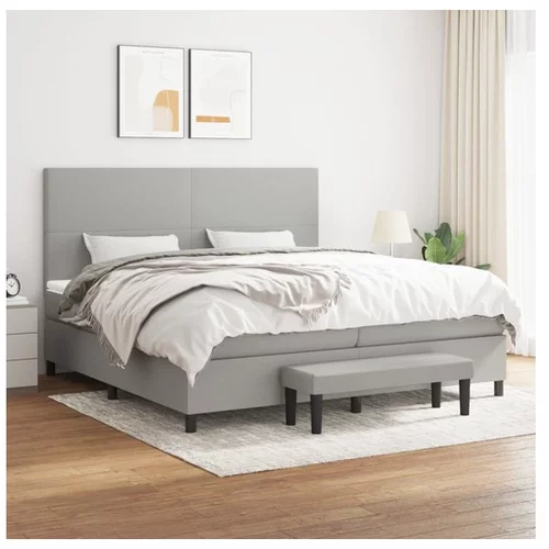  Box spring postelja z vzmetnico svetlo siva 200x200 cm blago