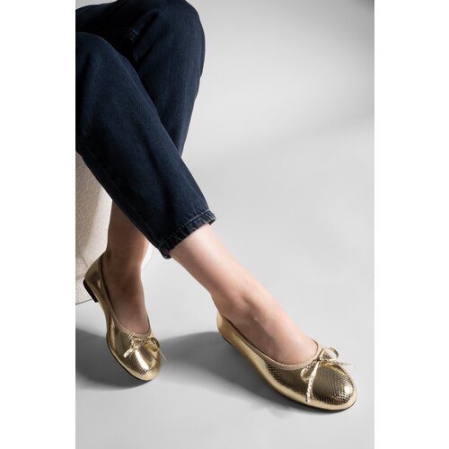 Marjin Women&amp;#039;s Daily Flats Metallic Round Toe Ballerina Flats Adusa Golden Snake Slike