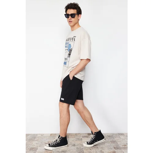 Trendyol Black Regular Cut Label Appliqued Cotton Shorts