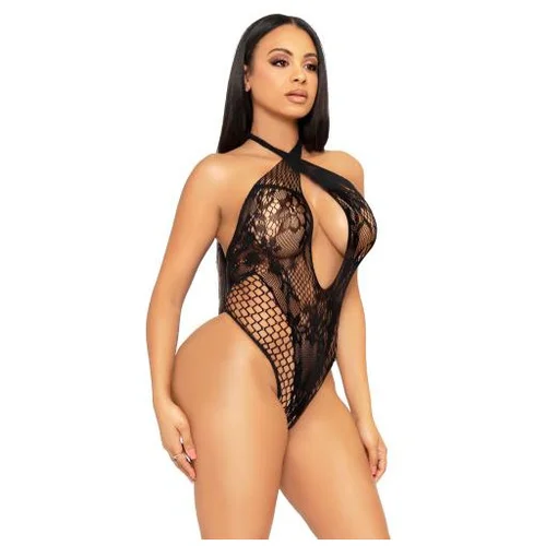 Leg Avenue Halterneck Lace Bodysuit - Black