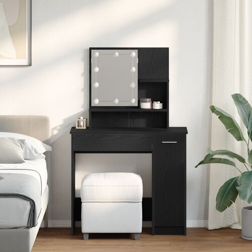 vidaXL Toaletna miza Črn hrast Inženirski les, steklo 86.5 x 35 x 136 cm Cene