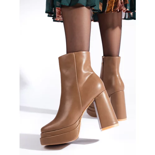 SHELOVET dark beige high-heeled ankle boots