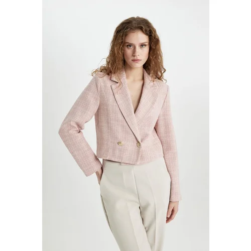 Defacto Crop Jacket Lapel Tweed Blazer Jacket